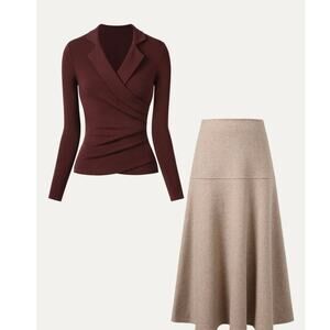 OGL 2Pcs Set Collared Surplice Top & Flared Maxi Skirt nwt size XS